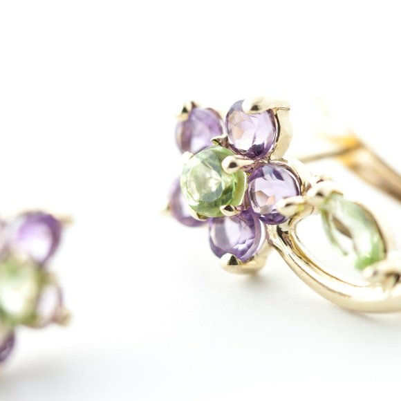 14k Gold Stud Earring with Amethyst & Peridot - Picture 2 of 10